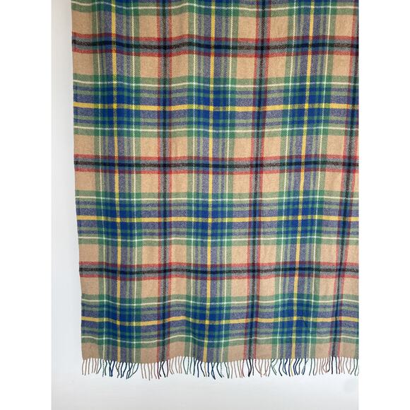 TETHEROW Plaid Wool Blanket Strathmore Woolen Company Scotland 57" x 67" Tassel - Picture 6 of 7